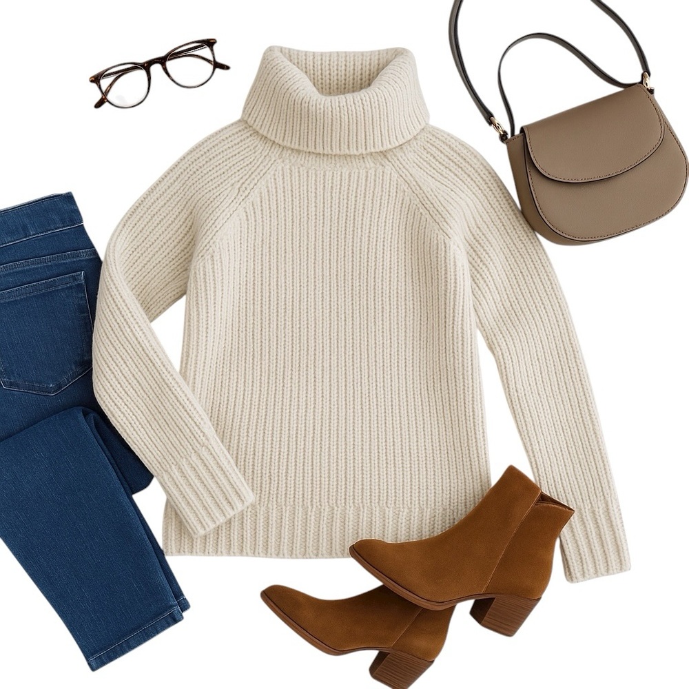 Banana Republic Women’s Merino Wool Blend Chunky Knit Turtleneck Oatmeal Small